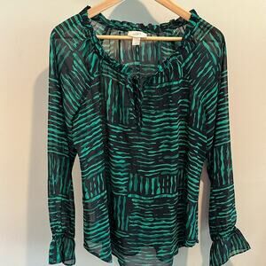 LOFT Medium Semi-Sheer Ruffle Sleeve Blouse Top‎